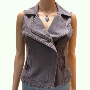 Marrakech Gray Cotton Blend Sleeveless Denim Biker Vest Top XS
